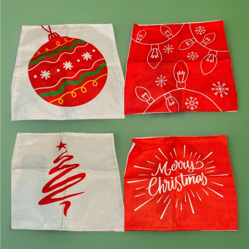 Christmas Throw Pillow Covers 18 x 18 Set of 4 Decorations Ornaments Holiday